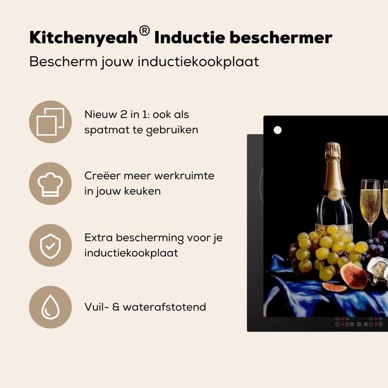KitchenYeah® Protection plaque induction 57.6x51.6 cm - Champagne - Luxe - Huîtres - Protege plaque de cuisson - Couvre plaque induction - Protecteur d'induction - Cuisine