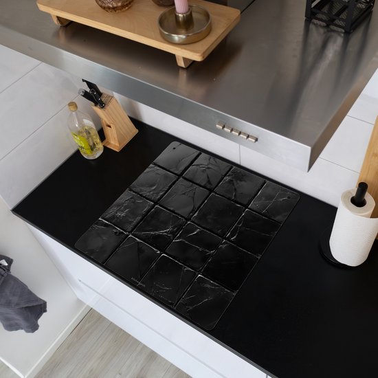 KitchenYeah® Protection plaque induction 60x55 cm - Noir - Carreaux - Pierre - Protege plaque de cuisson - Couvre plaque induction - Protecteur d'induction - Cuisine