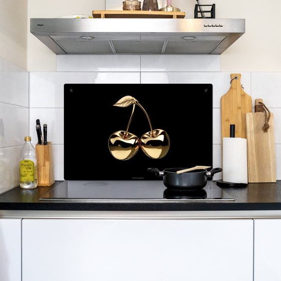 KitchenYeah® Protection plaque induction 80x52 cm - Cerisier - Noir - Or - Chrome - Protege plaque de cuisson - Couvre plaque induction - Protecteur d'induction - Cuisine