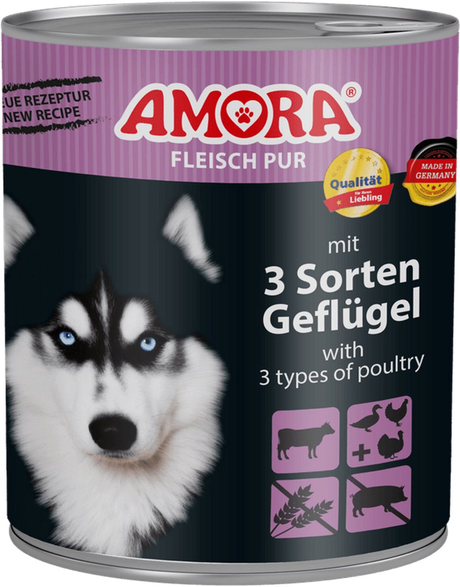 AMORA Dog Pur 6x800g - 3 soorten gevogelte