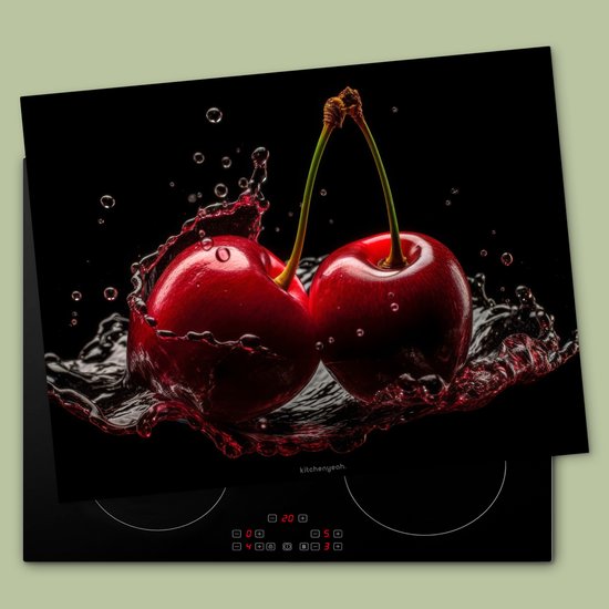 KitchenYeah® Inductie beschermer 80x55 cm - Kersen - Fruit - Water - Kookplaataccessoires - Afdekplaat voor kookplaat - Inductieplaat mat - Afdekmat voor inductiekookplaat - Keuken decoratie