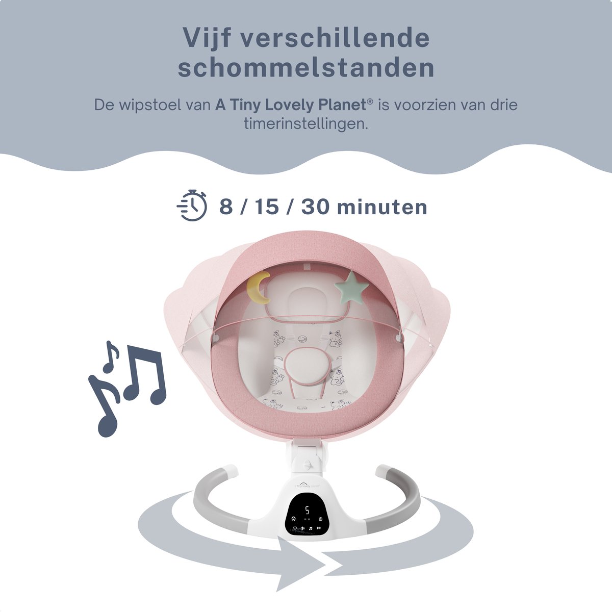 A Tiny Lovely Planet - Wipstoel - Schommelstoel Baby - Elektrisch - Baby Swing - 3 Verstelbare Hoeken en 5 schommelstanden - Roze – foto 5