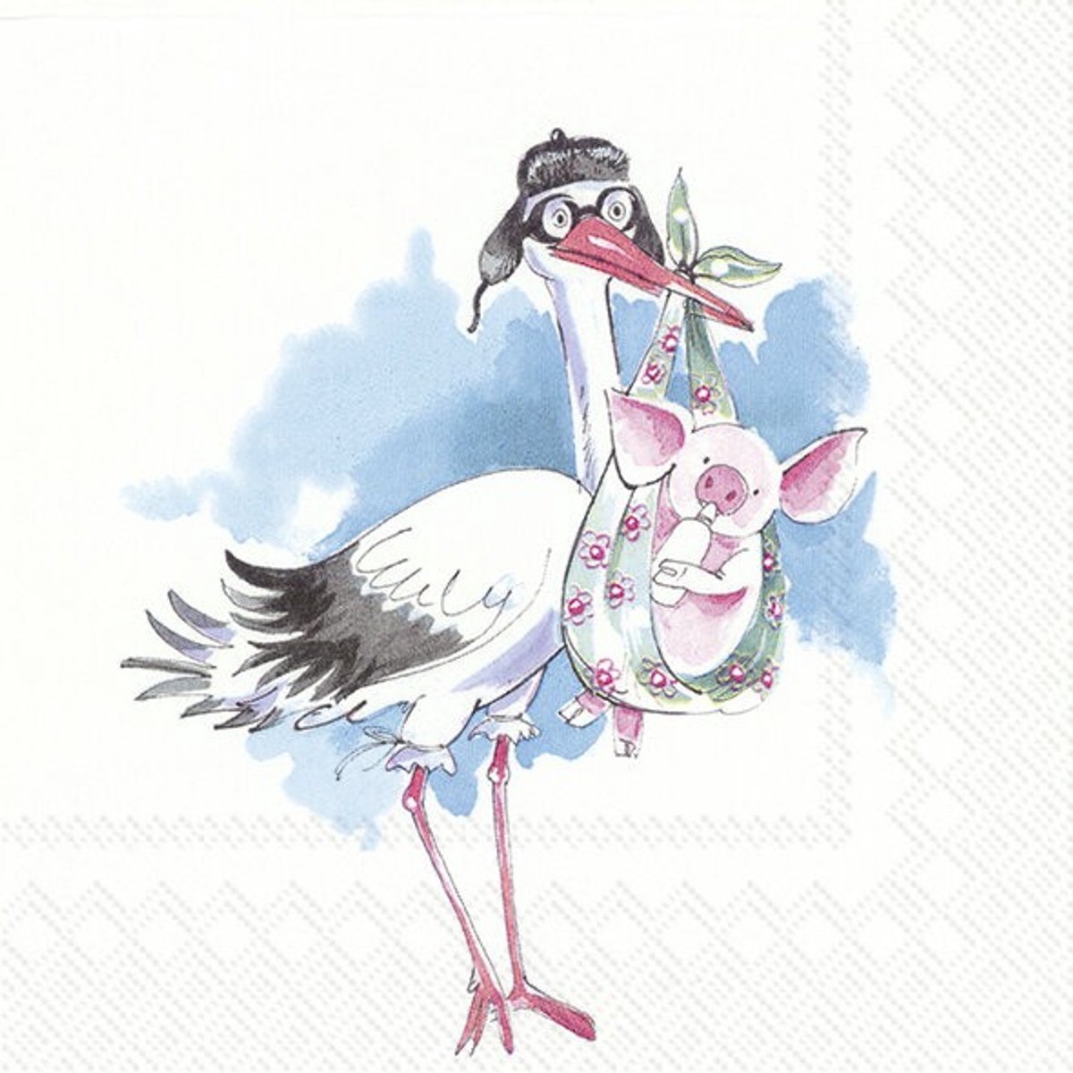IHR - Lunch servetten - Piggy 'new baby' light blue