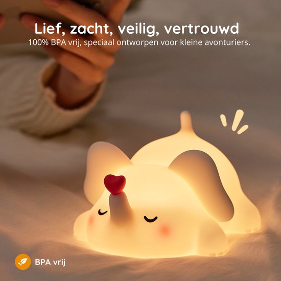 Nachtlampje voor Kinderen - Olifant - 100% BPA vrij - Oplaadbaar - Timer - Dimbaar - Nachtlampje Baby - USB - LED - Zacht Siliconen - Babykamer verlichting - Veilig voor kinderen - Cadeau - Kinder Nachtlampje - Slaaptrainer | van Little Stars — afbeelding 5