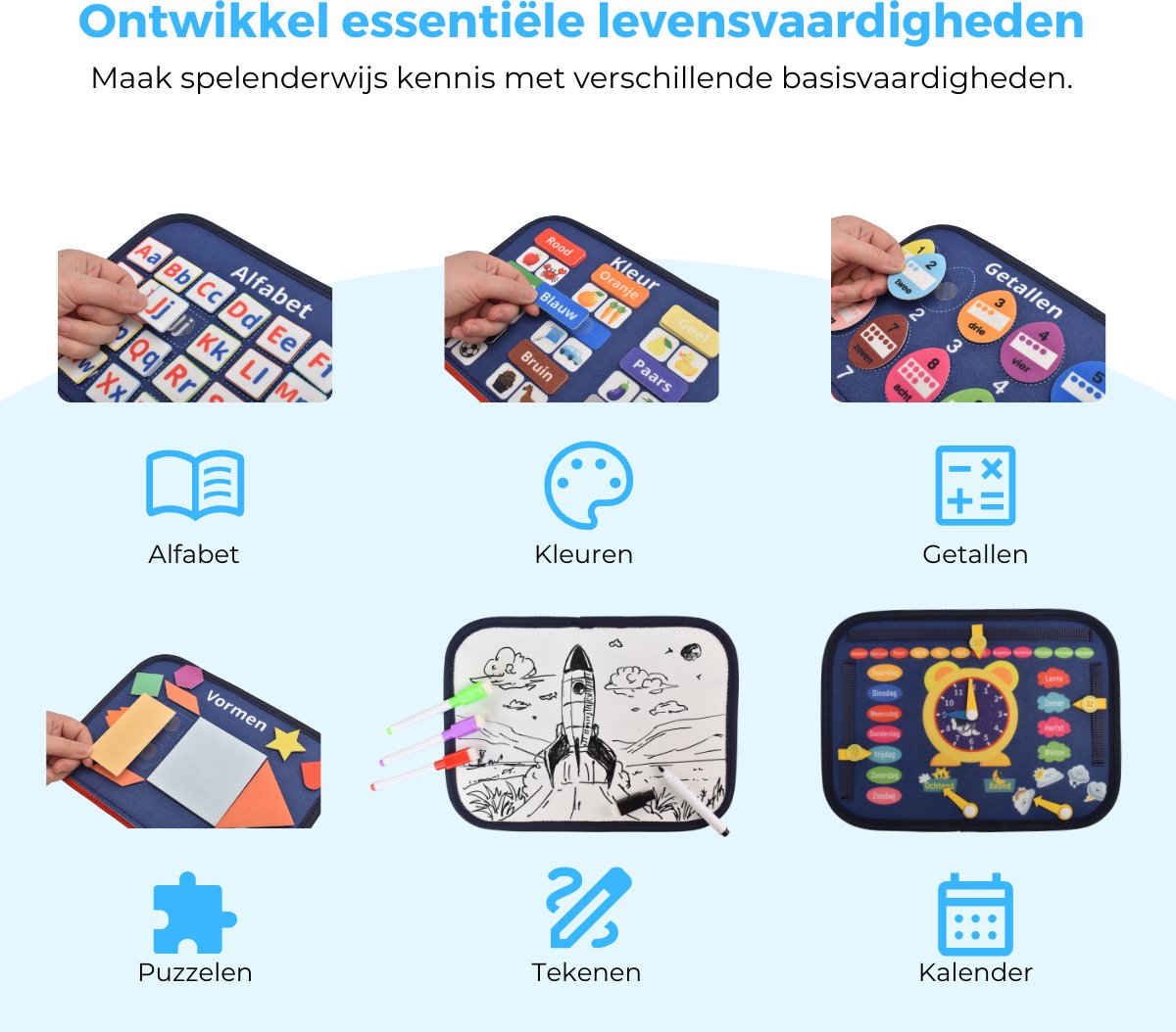 Mauzek® Busy Board Ruimte - Nederlands - Montessori Speelgoed - Activiteitenboek - Doeboek - Reisspeelgoed - Peuter Speelgoed - Jongens - Meisjes - Busy Book - Speelgoed voor onderweg - Speelgoed voor in de auto - 3 Jaar - 4 jaar - 5 jaar - 6 jaar — afbeelding 8