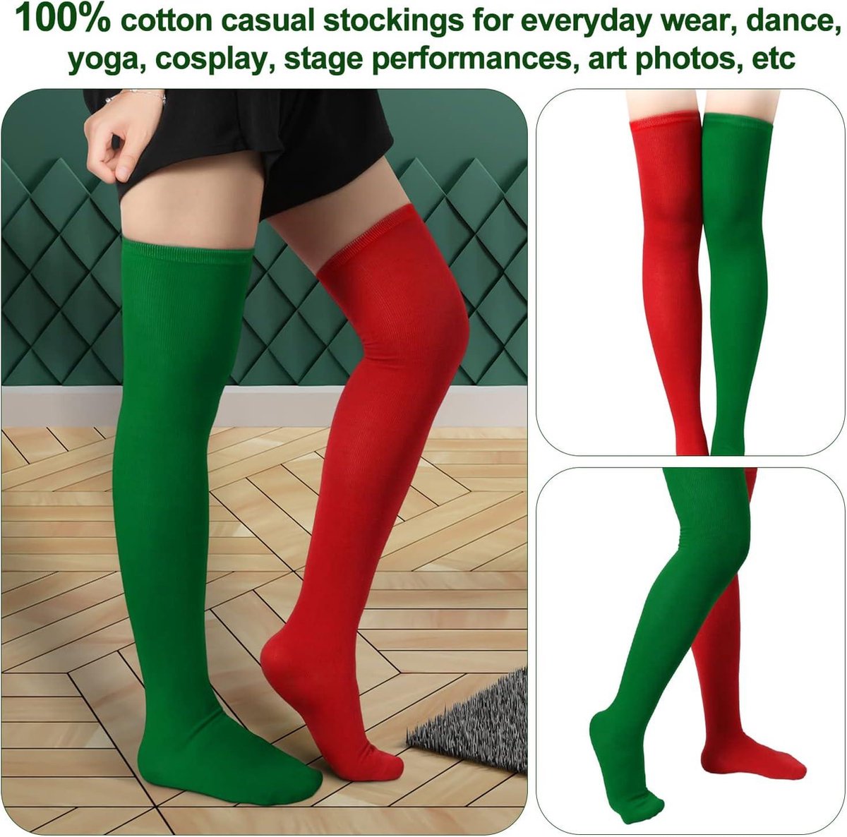 DAZZLUXE 1 paar overknee-sokken, elastische kousen in groen voor dames, geschikt voor feestjes en dagelijks gebruik