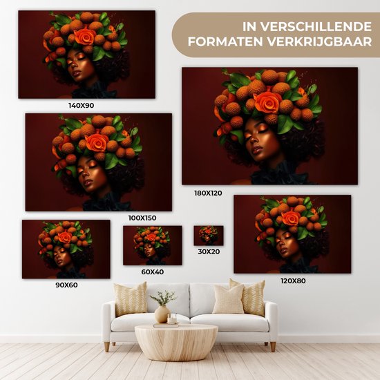 Canvas schilderij 60x40 cm - Exclusieve wanddecoratie Vrouw - lychee - exotisch - Muurdecoratie woonkamer - Slaapkamer decoratie - Kamer accessoires - Schilderijen op canvas