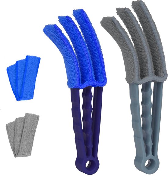 Vicloon Jaloezieën Reinigingsborstel - 2 Stuks Jaloezieënreiniger, Met 2 Stuks Microfiber Reinigingsdoekje, Feather Duster voor Schoonmaken van Jaloezieën en Elektrische Ventilatoren (Roze Groen