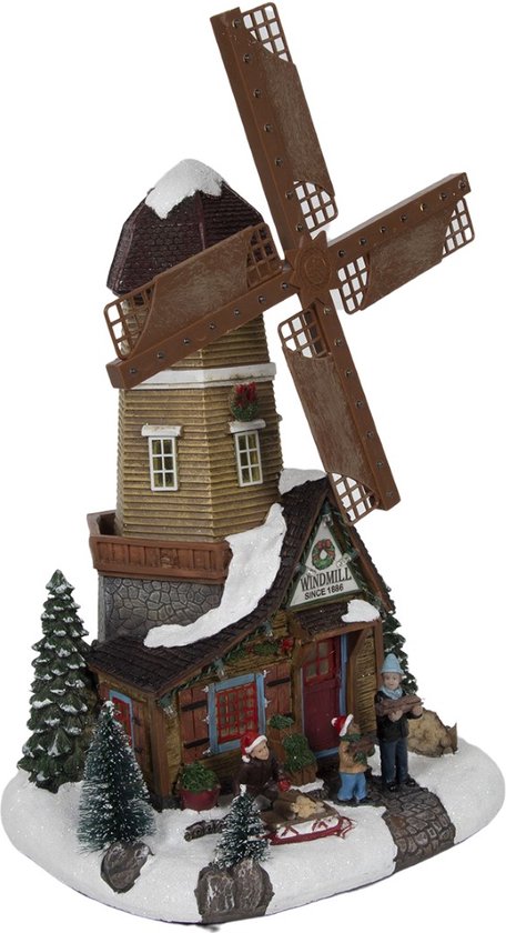 Hit - Kerstmolen LED 34 cm m/beweging /muziek 3xAA adapter connection