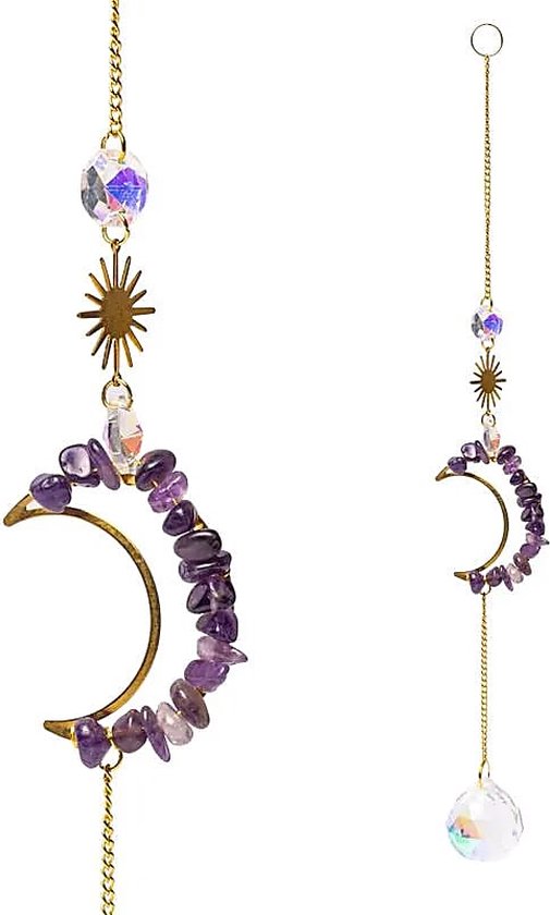 Suncatcher met amethist maan en kristallen bol