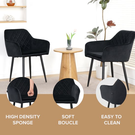 Chaises de salle à manger Lina® Noble - Zwart - Set de 4 - Velours