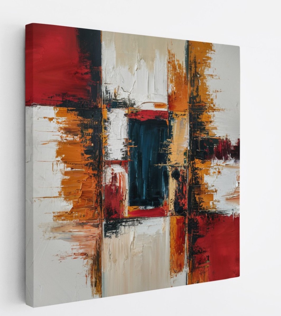 Saammp Canvas Schilderij - Blokken - rood - Abstract - 20x20 - Foto op canvas - Wanddecoratie - Muurdecoratie Woonkamer - Slaapkamer decoratie - Canvas Print Multicolor