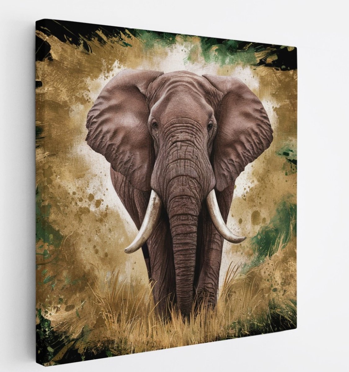Saammp Canvas Schilderij - Olifant - Abstract - Portret - Dieren - 60x60 - Foto op canvas - Wanddecoratie - muurdecoratie Woonkamer - Slaapkamer decoratie - Canvas Print Multicolor