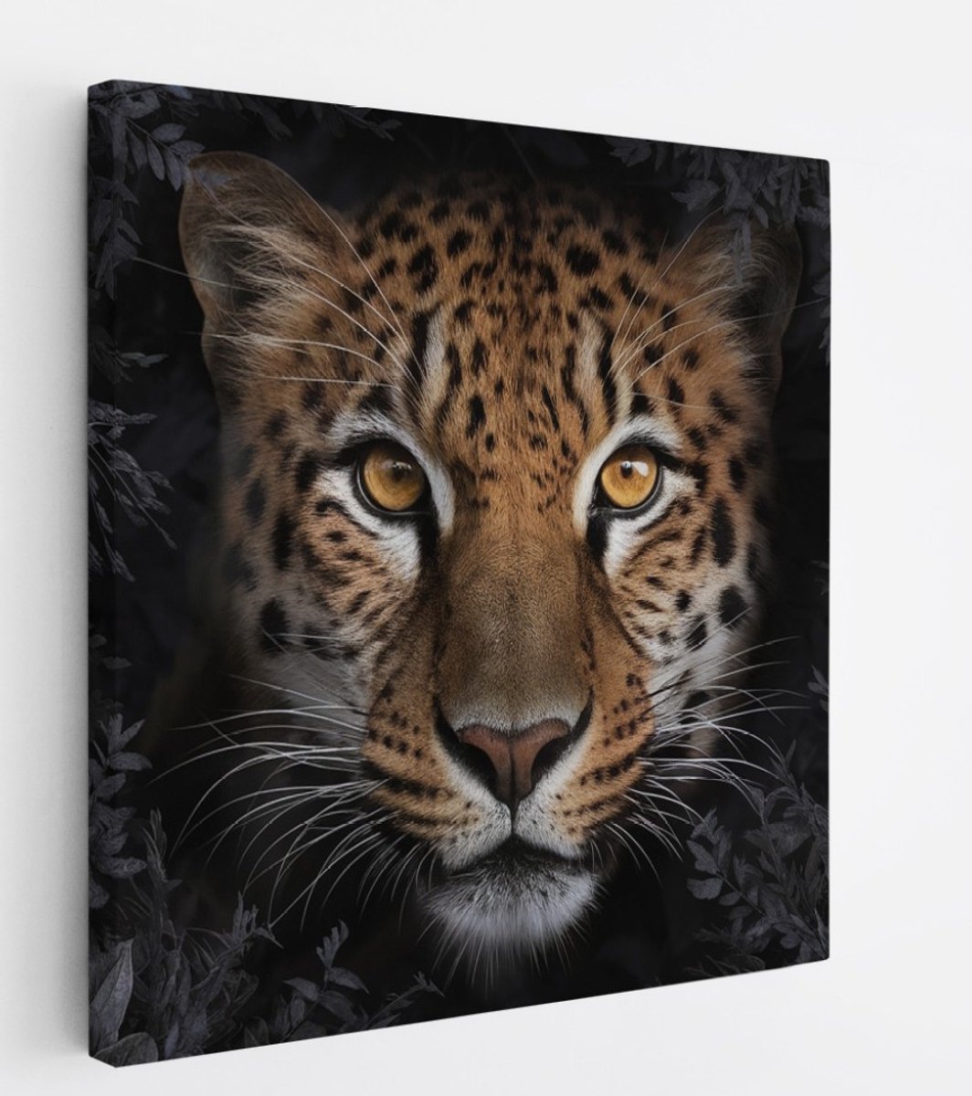 Saammp Canvas Schilderij - Panter - Abstract - Natuur - Dieren - 100x100 - Foto op canvas - Wanddecoratie - Muurdecoratie Woonkamer - Slaapkamer decoratie - Canvas Print Multicolor