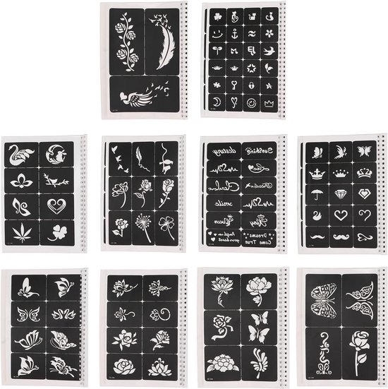 19 vellen henna-tattoosjablonenset, henna-sjablonen, herbruikbare glitter, tijdelijke tattoosjablonen voor vrouwen, meisjes, tieners