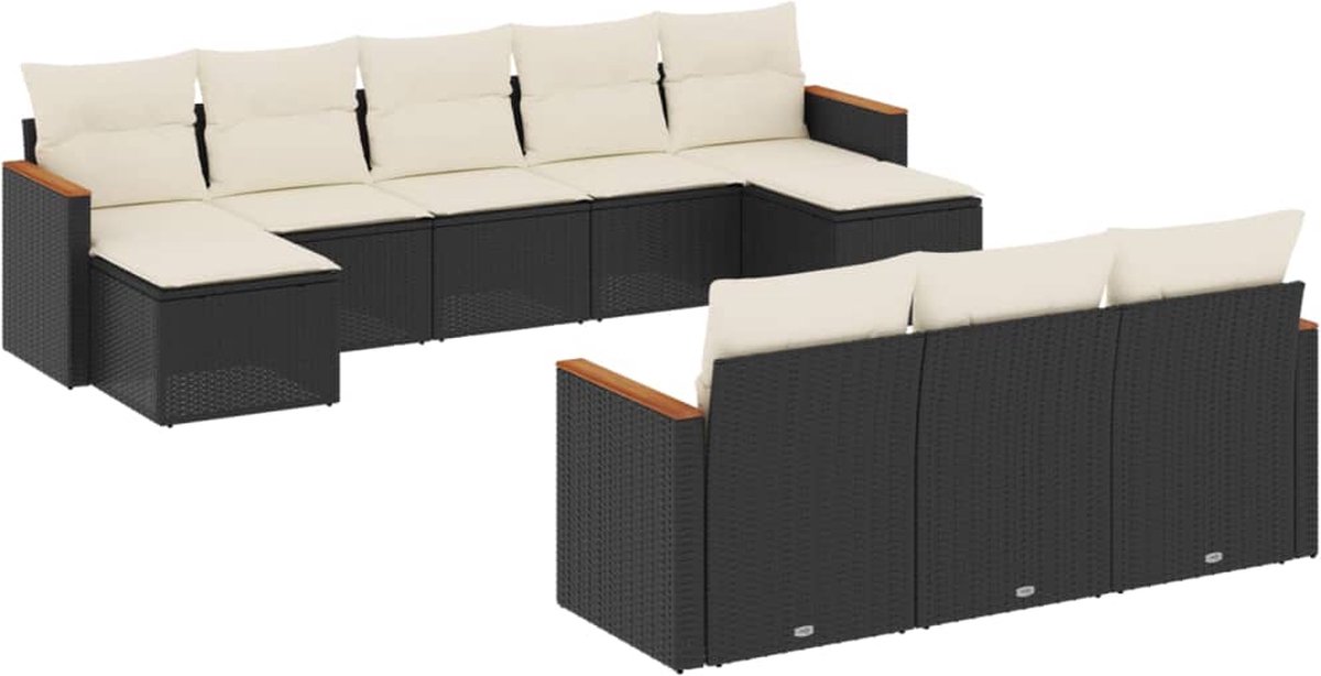 The Living Store 10-delige Loungeset met kussens poly rattan zwart - Loungeset - Tuinset - Lounge Set - Buitendecoratie - Garden Furniture The Living Store 10-delige Loungeset met kussens poly rattan zwart - Loungeset - Tuinset - Lounge Set - Buitendecoratie - Garden Furniture - Afbeelding 1