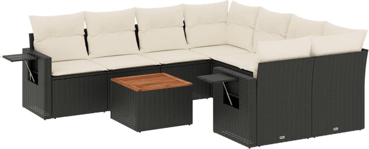 The Living Store 9-delige Loungeset met kussens poly rattan zwart - Loungeset - Lounge Set - Tuinlounge - Buitendining - Tuinmeubelen