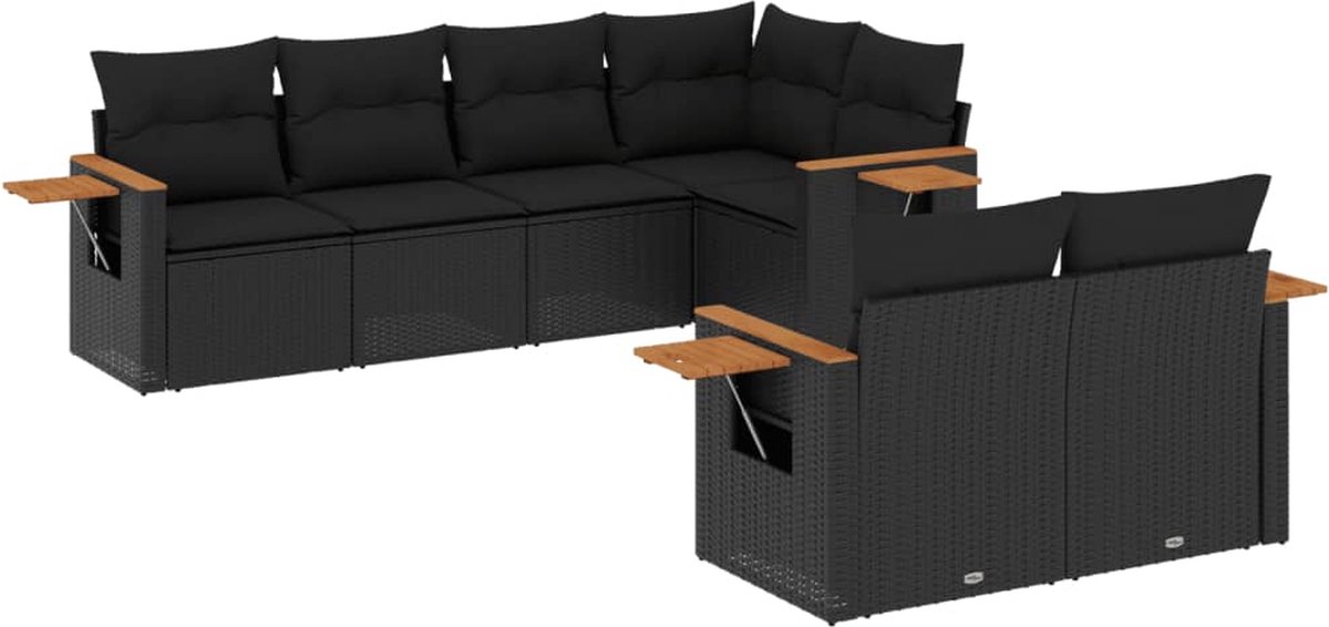 The Living Store 7-delige Loungeset met kussens poly rattan zwart - Loungeset - Tuinset - Lounge Set - Tuinmeubels - Pe Rattan