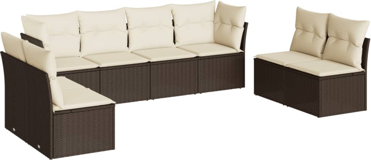 The Living Store 8-delige Loungeset met kussens poly rattan bruin - Loungeset - Tuinset - Lounge Bank - Buitentijnen - Tuinmeubels