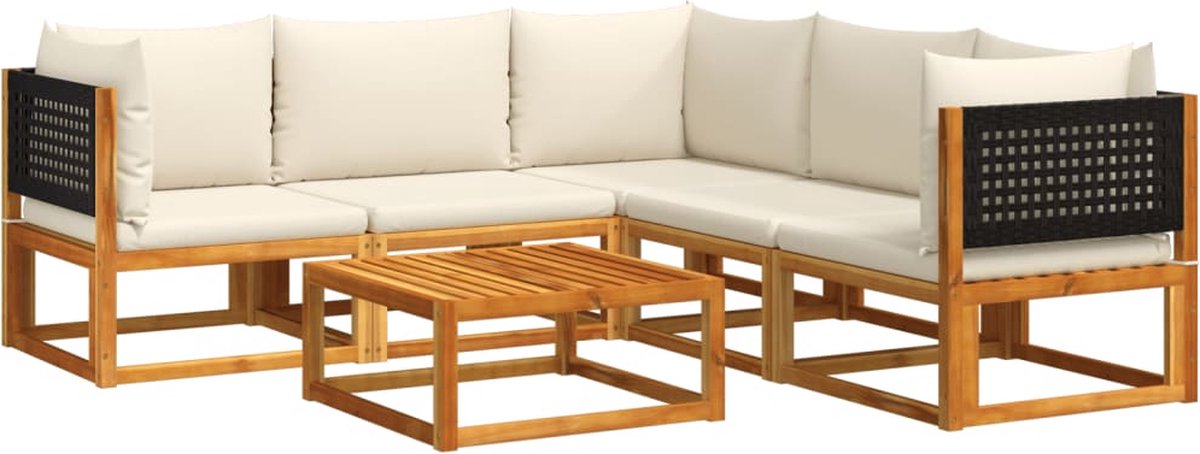 The Living Store 6-delige Loungeset met kussens massief acaciahout - Hoekbank Lounge Set - Loungebank - Buitendecoratie - Tuinmeubels - Acacia Hout