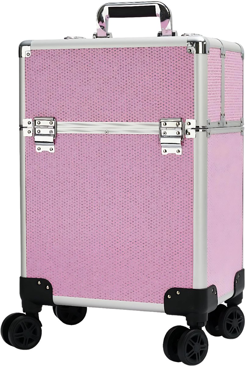 Guardian Beauty Beautycase - Aluminium - 2-in-1 - Make-up Trolley & Koffer - Cosmetica Organizer - Roze - Kapper, Make-up, Nagel, en Tattoo Artiest
