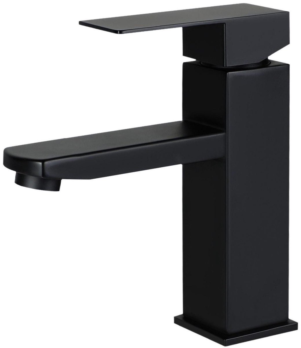 NETTLIFE Wastafelkraan - RVS - warm en koud water - Waterbesparend - Kraan Wastafel - Zwart - kraan badkamer - H 17.3cm - voor badkamer | tuin | keuken