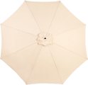 Kaki zweefparasol, van bovenaf gezien, met plooien aan de rand en een centraal knooppunt.