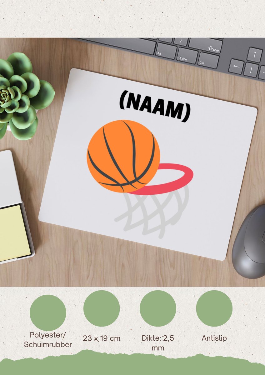 Akyol - basketbal met eigen naam Muismat - Basketbal - basketballer - sport - 23 bij 19 cm
