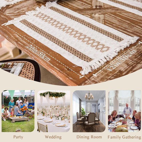 Ensemble de table JGS ® tissé à la main de style Boho en matériaux naturels avec Katoen et pompons