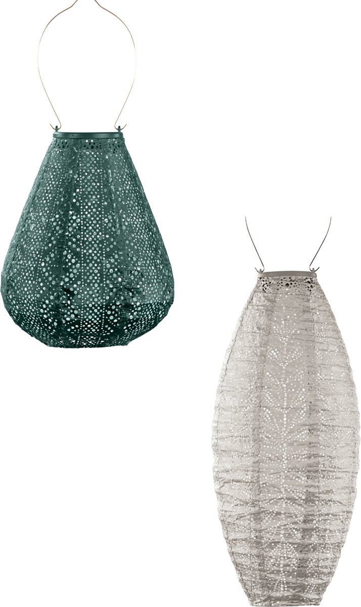 LUMIZ Solar Tuinverlichting - Tuinverlichting op zonne energie - Buitenlampjes - Tuinverlichting op zonneenergie - Buitenverlichting - Buitenlamp - Decoratie - Laurier Set - 2 stuks - Goen - Licht taupe