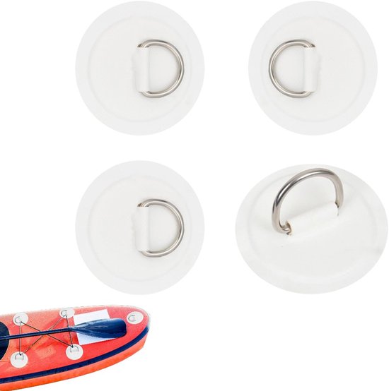 4-Pack roestvrijstalen ronde ringgespen, roestvrijstalen D-ringpatches voor opblaasboten, SUP-accessoires, kajaks, accessoires voor opblaasboten (wit)