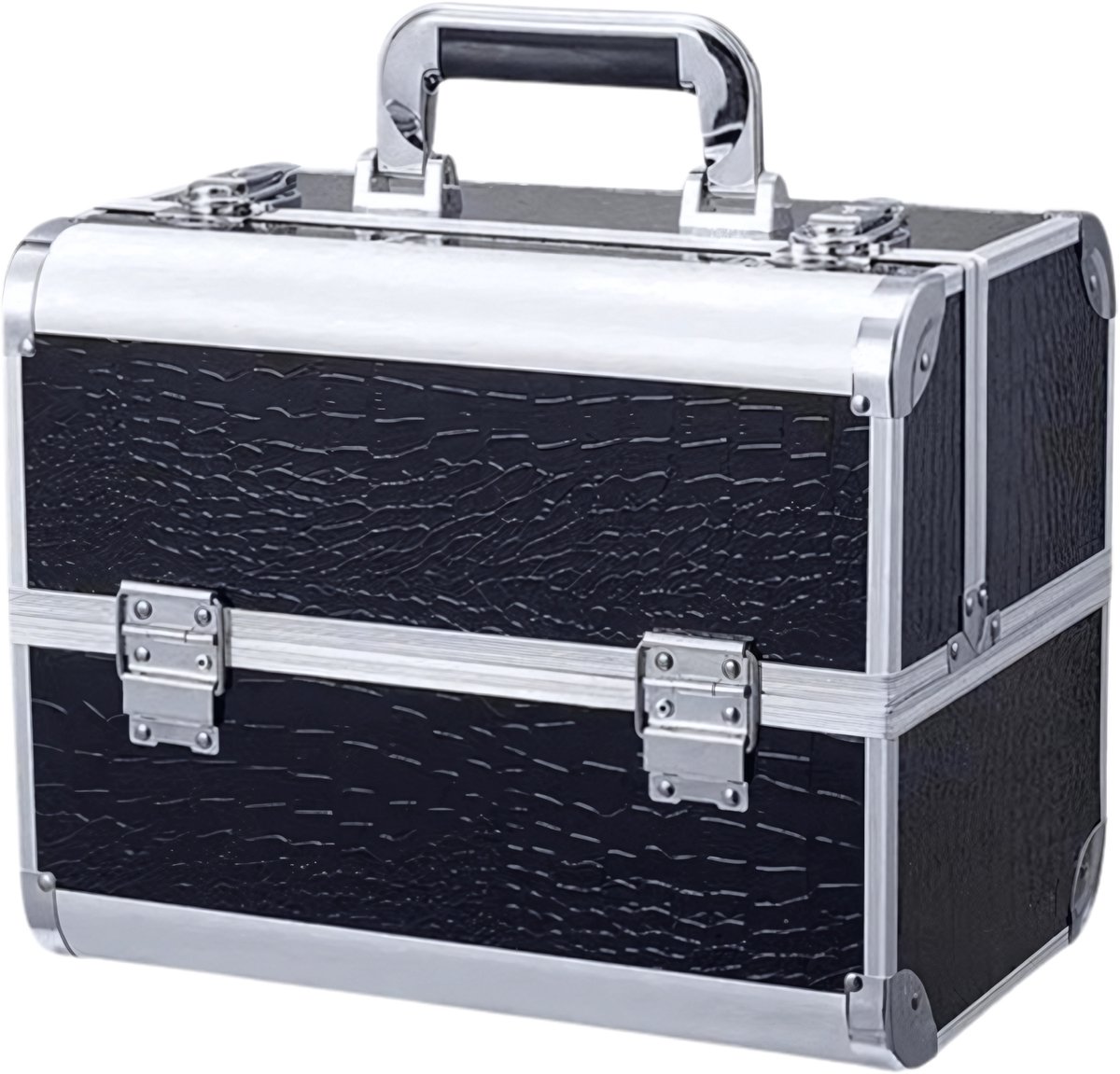 Guardian Beauty Nagel Beautycase - Aluminium - Cosmetica Organizer met Slot - 4 Laags Uitschuifbare Lades - Zwart - Kapper, Make-up, en Tattoo Artiest