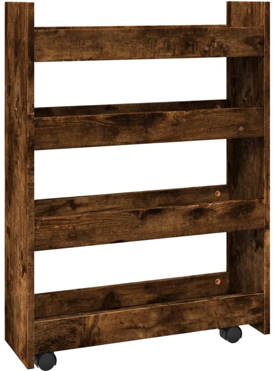 vidaXL - Opbergtrolley - smal - 4-laags - bewerkt - hout - gerookt - eikenkleurig