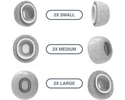 Foam eartips geschikt voor Airpods Pro (2) - licht grijs - 6× Mix (2×S + 2×M + 2×L) - zachte memory foam opzet oortjes - foamigo®