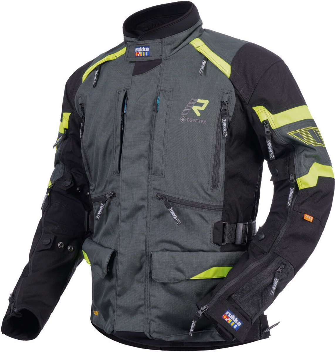 Rukka Madagasca-R Zwart Grijs Geel Textiele Motorjas - Jas
