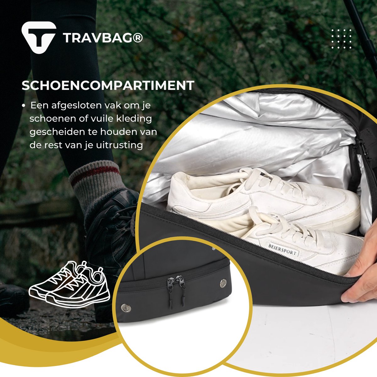 TRAVBAG® PIONEER - Rugtas - Rugzak - School Tas - 50 Liter - Thermo vak - Koel vak - Meerdere kleuren - Backpack Reistas - Draagcomfort - Functioneel - Anti diefstal - Laptop - 17 inch - Waterafstotend - USB Oplaadpoort - Schoenen vak – foto 7