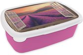 Boîte à lunch rose - Lunchbox Transparent - Lavande - Paysage - Fleurs - Violet - Boîte à lunch 18x12x6 cm