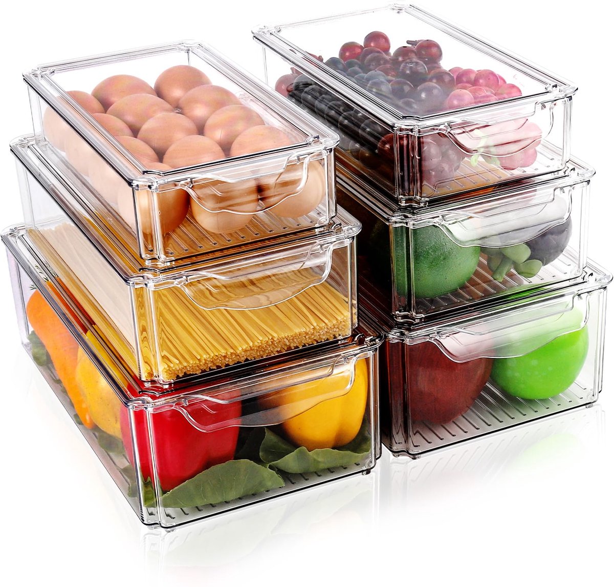 My Ninki ® Transparante Stapelbare Koelkast Organizer Set van 6 Stuks voor Efficiënte Opslag in Huis en Keuken