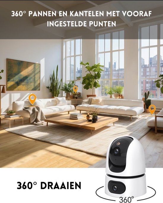 StayPowered 2K + 2K Dubbele Camerabewaking - Slimme AI & Nachtzicht - 360° PTZ & Automatische Tracking - 2-Weg Audio & Sirene - Privacy Modus & Bewegingsdetectie - Alexa Compatibel & Flexibele Opslag - Wit - Levering Sneller dan Aangegeven! van StayPowered — afbeelding 4