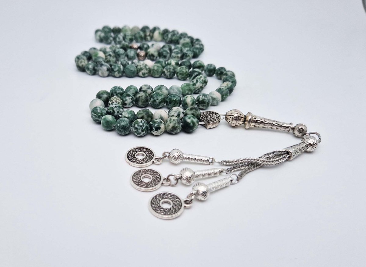 Handgemaakte tesbih "Tasbih" natuursteen "Qinghai hade" - Aantal kralen 99 - Diameter kralen 8MM - met metaal tassel "Omarmen" - Een mooi cadeau-idee