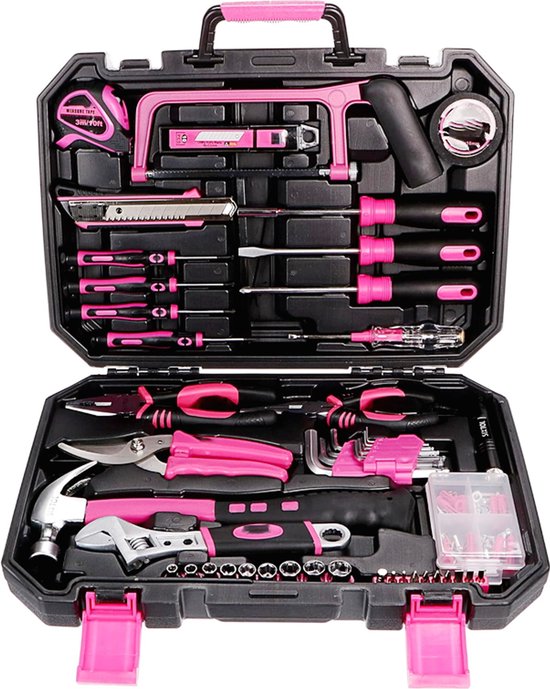 Outils Maison Jardin Kit D'outils 88 Pièces SIXTOL HOME PINK - Coffret Rose Et Noir - Bricolage Maison Et Jardin - Complet Et Portable Boite A Outils