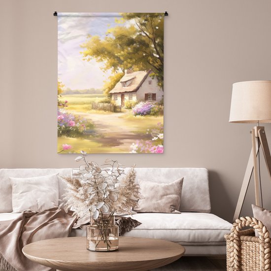 Tapisserie murale 90x120 cm - Tenture murale Maison - Bois - Fleurs - Tapisserie - Tapisseries