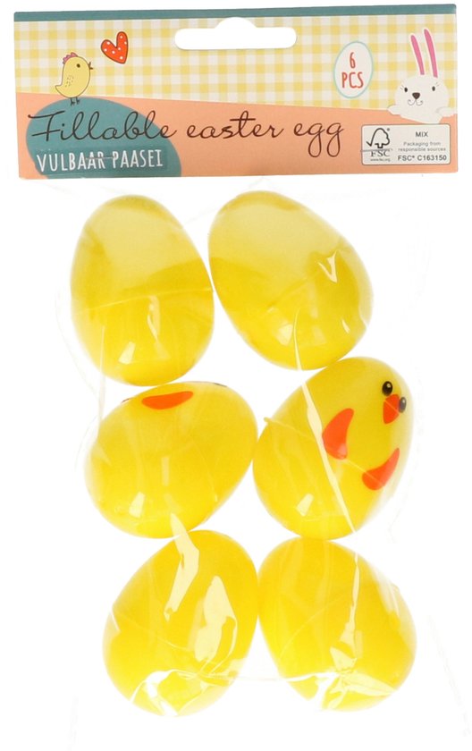 Home & Styling Vulbare hobby kunststof paaseieren - 8 cm - 24x stuks - kuikens geel - Paasdecoraties