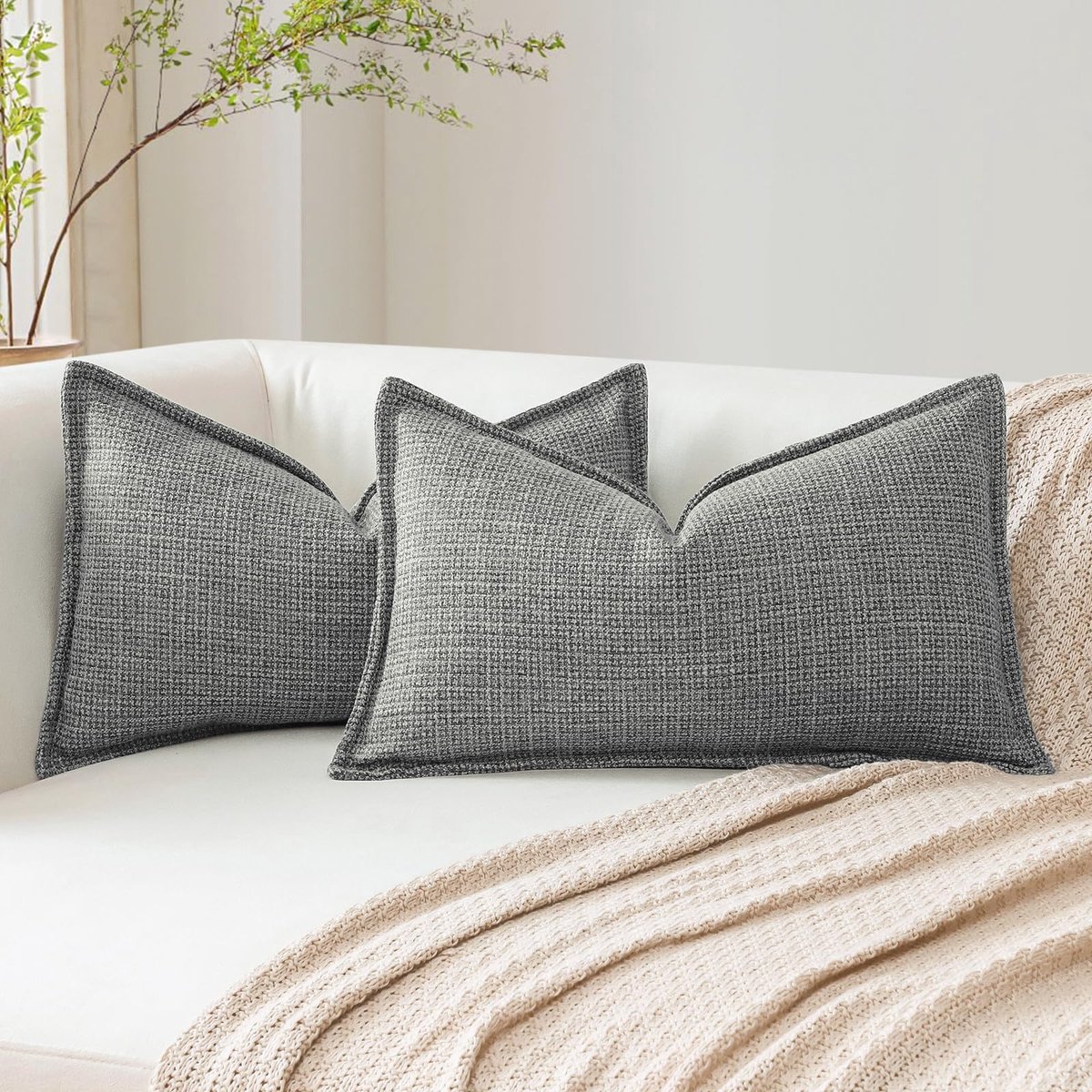 My Ninki ® Sfeervolle Set van 2 Moderne Linnen Kussenslopen voor Stijlvolle Interieurs, Donkergrijs, 30 x 50 cm