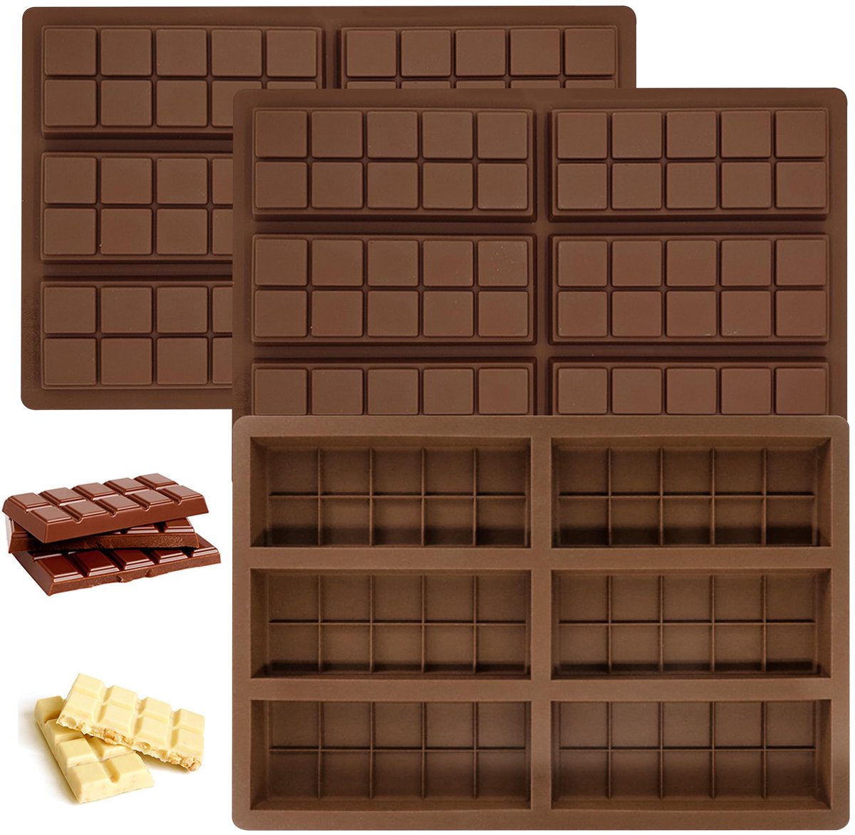 My Ninki ® Flexibele Siliconen Chocoladevormen Set voor Veelzijdig Gebruik, 3 Stuks, Non-stick en Waterdicht, 25 x 17 cm