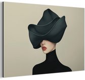 Aluminium schilderij 180x120 cm - Wanddecoratie metaal - Vrouw - Groen - Hoed - Metalen muurdecoratie woonkamer - Decoratie industrieel - Foto op dibond - Industriële accessoires slaapkamer