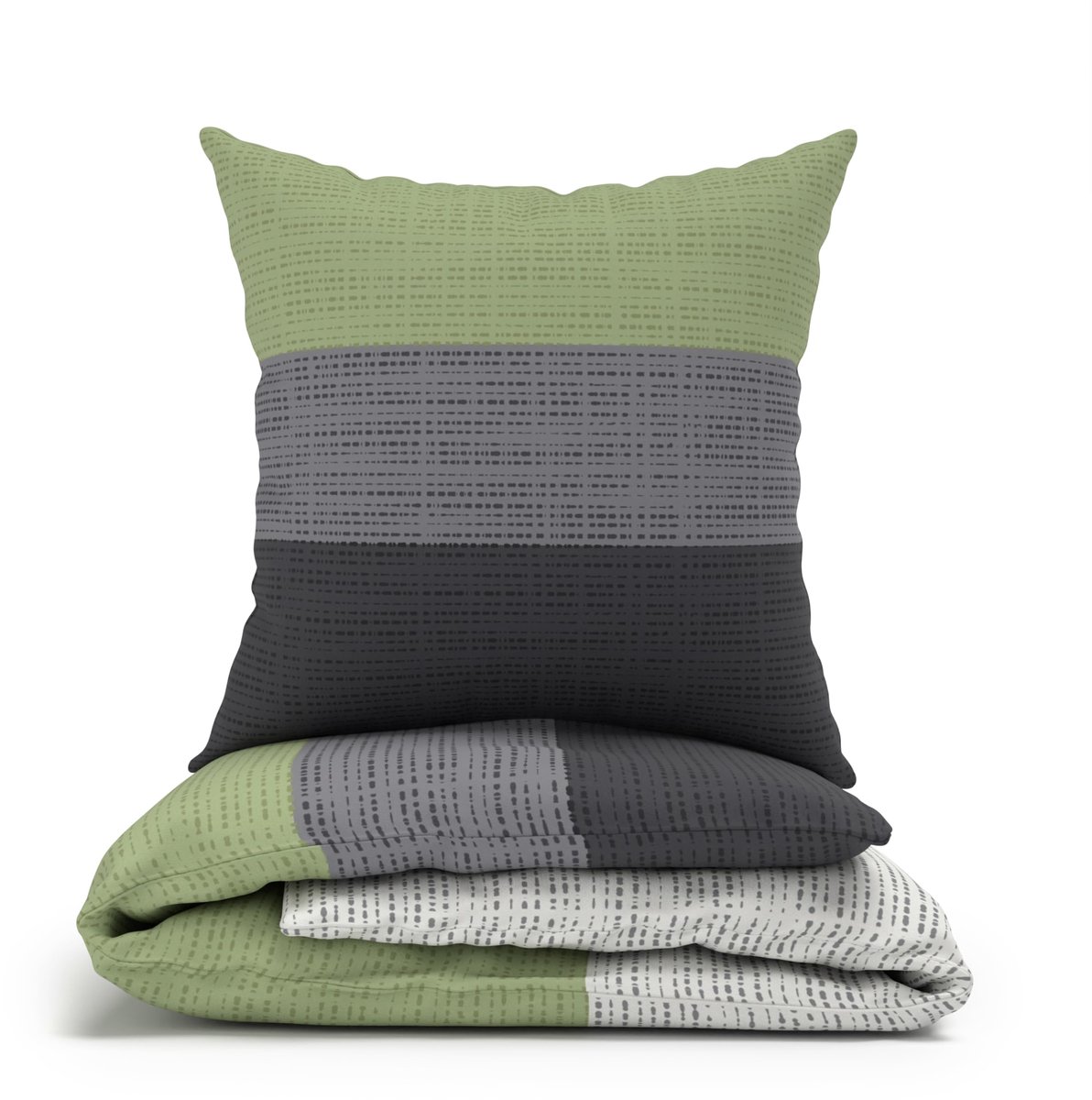 My Ninki ® Stijlvol en Comfortabel Gestreept Katoenen Beddengoed met Ritssluiting voor Elk Seizoen groen grijs gestreept