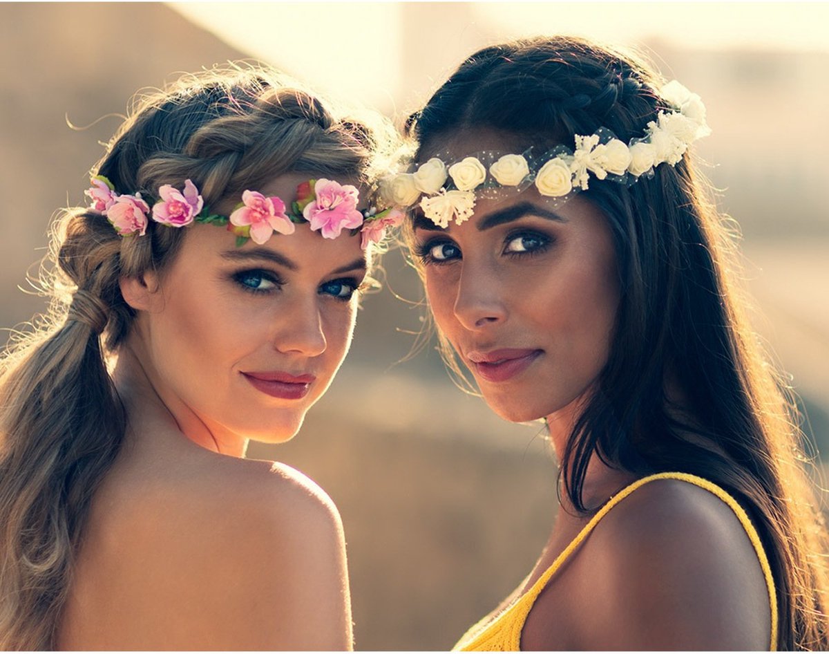 Boland - Hoofdband Mallorca Roze - Één maat - Volwassenen - Vrouwen - 60's & 70's - Hippie & Flower Power - Hawaii - Ibiza - Bohemian - Festival — afbeelding 3