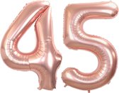 Ballon Feuille Numéro 45 Ans Rose Or Anniversaire Décoration Hélium Numéro Ballons Décoration De Fête Avec Paille - 86cm