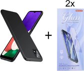 Soft Back Cover Hoesje Geschikt voor: Samsung Galaxy A22 5G Silicone - Zwart + 2X Tempered Glass Screenprotector - ZT Accessoires